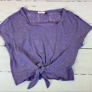 Summer Large lace tie wrap cropped short top tee floral retro purple sexy knot
